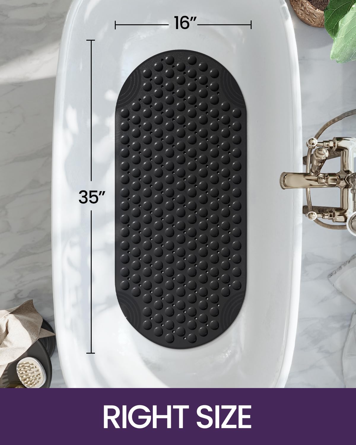 Dexi Bathtub Mat Non Slip 16X35, Shower Floor Mats For Bathroom Bath Tub, Washable Oval Bathmat With Suction Cups And Drain Hole